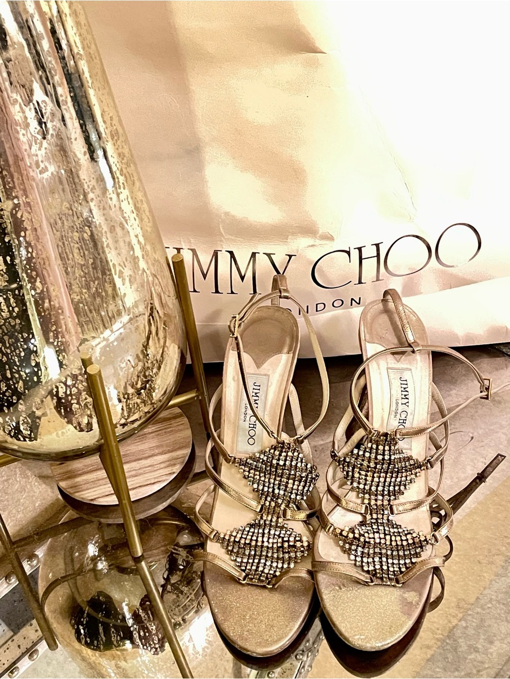 Jimmy Choo Gold Beaded Strappy Sandals